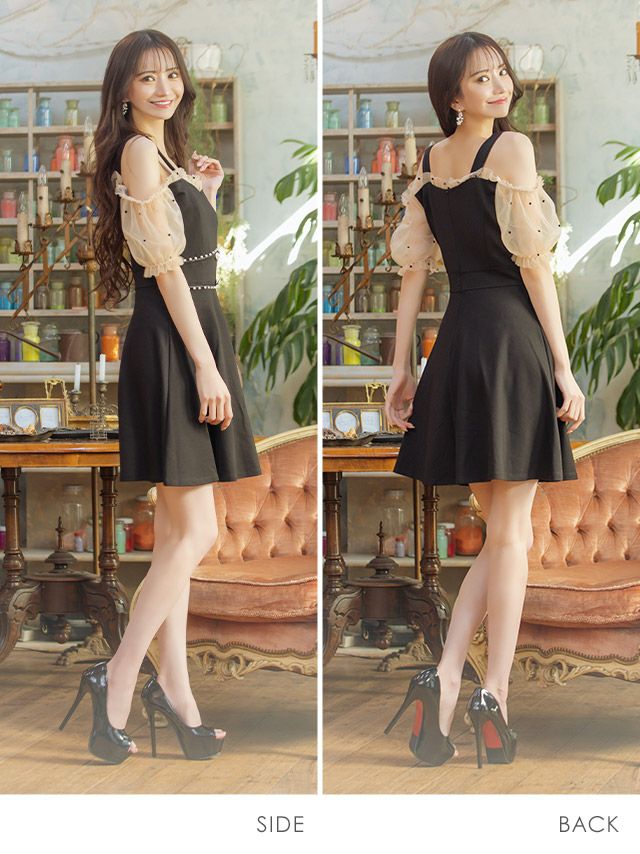 イメージ画像5 キャバドレス ミニドレス フレアドレス 大きいサイズ Tika ティカ シアーパフスリーブAラインフレアガーリーミニドレス