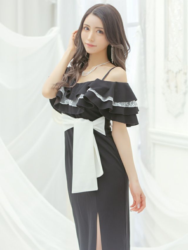 イメージ画像4 キャバドレス ロングドレス マキシ丈 ロング丈 大きいサイズ Tika ティカ ティアードフリルタイトスリットロングドレス