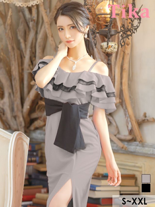 イメージ画像7 キャバドレス ロングドレス マキシ丈 ロング丈 大きいサイズ Tika ティカ ティアードフリルタイトスリットロングドレス