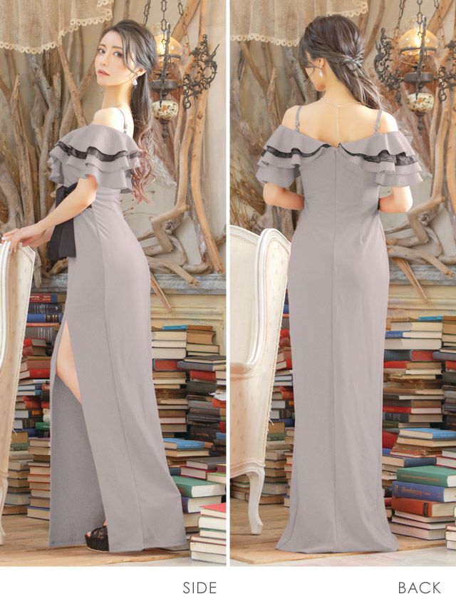 イメージ画像13 キャバドレス ロングドレス マキシ丈 ロング丈 大きいサイズ Tika ティカ ティアードフリルタイトスリットロングドレス