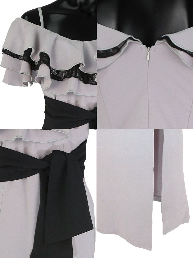 イメージ画像15 キャバドレス ロングドレス マキシ丈 ロング丈 大きいサイズ Tika ティカ ティアードレースフリルオフショルダータイトスリットバイカラー ロングドレス