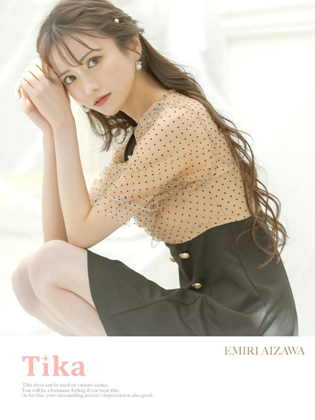 イメージ画像1 キャバドレス ミニドレス 膝丈 大きいサイズ ワンピース Tika ティカ ドットシアー切り替えAラインフレアミニドレス