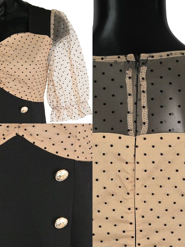 イメージ画像8 キャバドレス ミニドレス 膝丈 大きいサイズ ワンピース Tika ティカ ドットシアー切り替えAラインフレアミニドレス