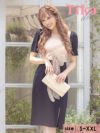 メイン画像 キャバドレス ミディアムドレス 膝丈 大きいサイズ Tika ティカ ドットシアーウエストリボン切り替えスリットミディアムドレス