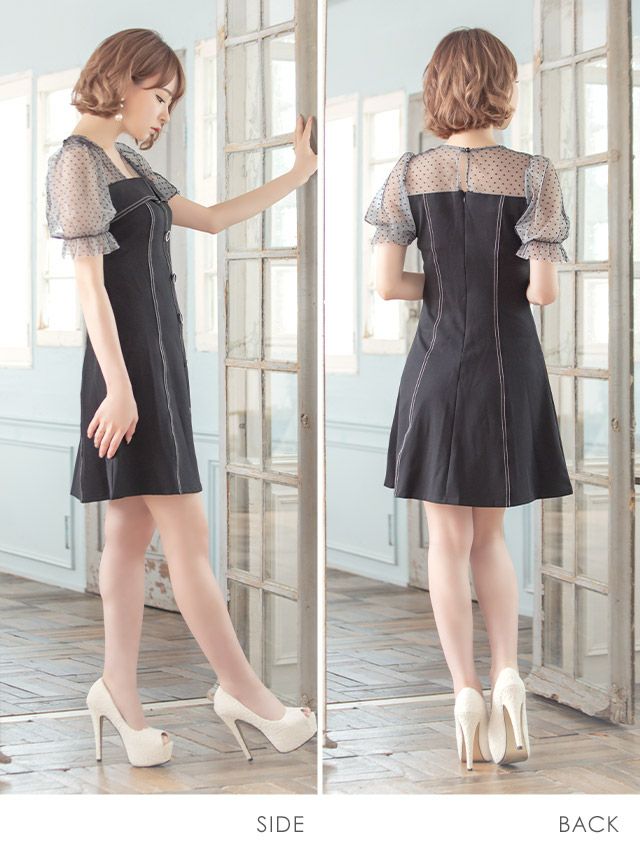 イメージ画像5 キャバドレス ミニドレス 大きいサイズ フレアドレス Tika ティカ ドットシアーパフスリーブ切り替えAラインフレアミニドレス