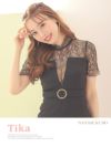 キャバドレス ミニドレス タイトドレス 大きいサイズ Tika ティカ シアーハイネック切り替えウエストリングベルトタイトミニドレス