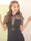 キャバドレス ミニドレス タイトドレス 大きいサイズ Tika ティカ シアーハイネック切り替えウエストリングベルトタイトミニドレス
