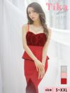 キャバドレス ロングドレス マキシ丈 タイト 大きいサイズ Tika ティカ ブラックレース切り替えペプラムキャミロングドレス