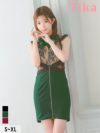 キャバドレス ミニドレス 大きいサイズ タイトドレス Tika ティカ ネックリボンフラワーレース切り替えフロントジッパータイトミニドレス