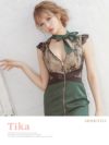 キャバドレス ミニドレス 大きいサイズ タイトドレス Tika ティカ ネックリボンフラワーレース切り替えフロントジッパータイトミニドレス