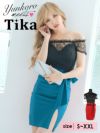 キャバドレス ミニドレス 大きいサイズ タイトドレス Tika ティカ シアーフラワーオフショルウエストリボンタイトスリットミニドレス