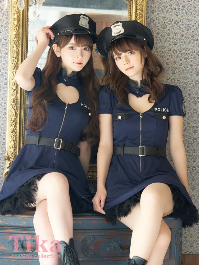 コスプレ衣装 谷間ハートカット映えポリス ハロウィン コスプレ3点セット
