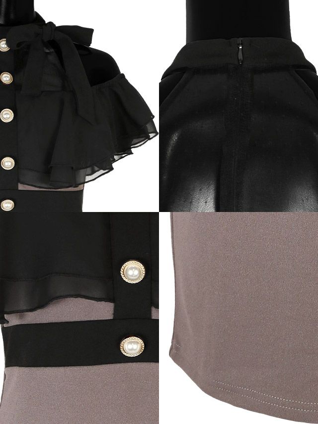 キャバドレス ミニドレス タイトドレス セクシー 大きいサイズ Tika ティカ ネックリボンドットシアーオープンフリルショルダータイトミニドレス