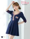 キャバドレス キャバワンピ ワンピース ミニ丈 フレア Aライン ワンピ 韓国 Tika ティカ 異素材配色ラインフレアガーリーミニドレス