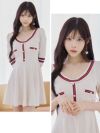 キャバドレス キャバワンピ ワンピース ミニ丈 フレア Aライン ワンピ 韓国 Tika ティカ 異素材配色ラインフレアガーリーミニドレス