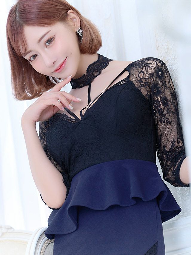 キャバドレス ミニドレス ペプラムドレス タイトドレス 大きいサイズ Tika ティカ フラワーレースチョーカーネックストラップデザインバイカラーぺプラムミニドレス