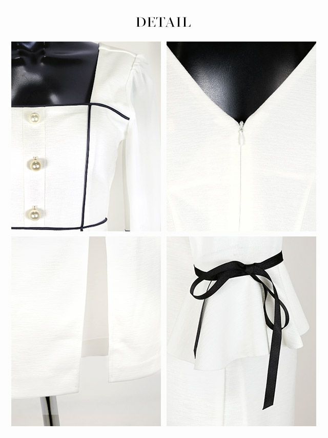 キャバドレス ミディアムドレス タイトドレス 韓国ドレス 大きいサイズ Tika ティカ シアーベルスリーブリボンパイピングデザインミディアムスリットドレス