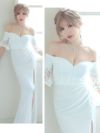 キャバドレス ロングドレス マキシ丈 タイトドレス 大きいサイズ Tika ティカ オフショルレーススリーブフロントジップタイトスリットロングドレス