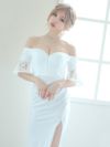 キャバドレス ロングドレス マキシ丈 タイトドレス 大きいサイズ Tika ティカ オフショルレーススリーブフロントジップタイトスリットロングドレス