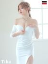 キャバドレス ロングドレス マキシ丈 タイトドレス 大きいサイズ Tika ティカ オフショルレーススリーブフロントジップタイトスリットロングドレス