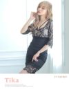 キャバドレス ミニドレス タイトドレス 大きいサイズ セクシー 袖あり Tika ティカ ベルト付きストラップデザインフラワーヌーディーレース切り替えタイトミニドレス