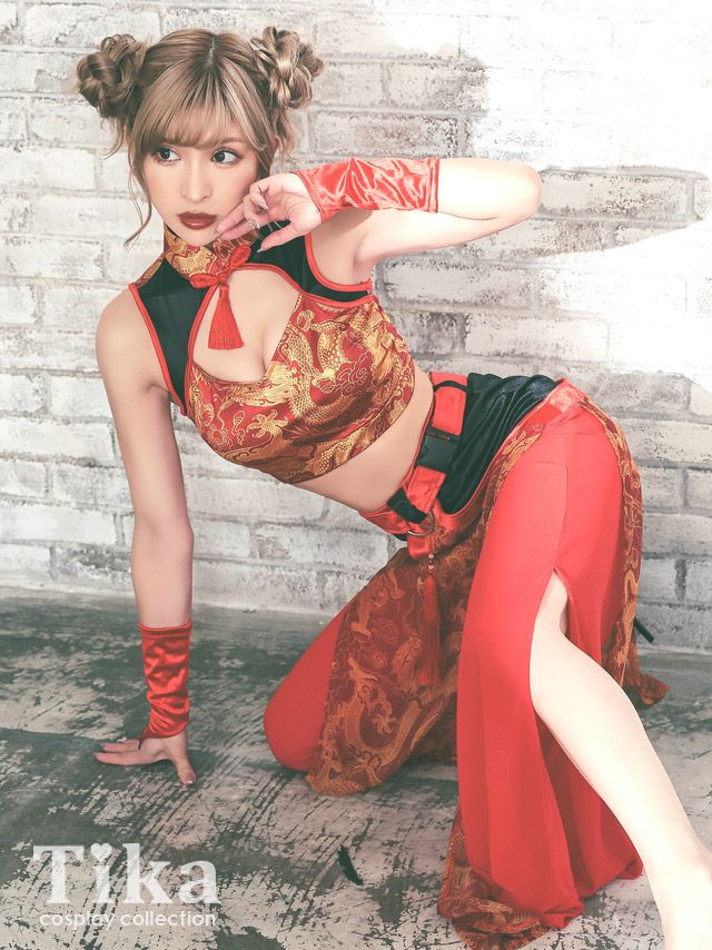コスプレ衣装 谷間魅せセットアップカンフー チャイナドレス ハロウィン コスプレ3点セット