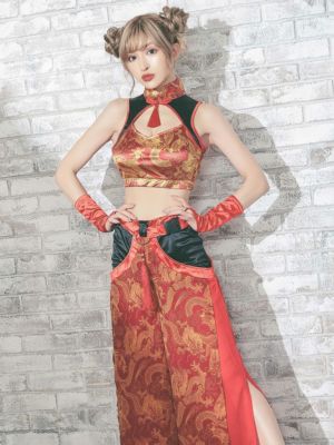[コスプレ] 美スタイルロング丈セクシーへそ出しツインカンフーチャイナ服 SALE [コスプレ] 美スタイルロング丈セクシーへそ出しツイン