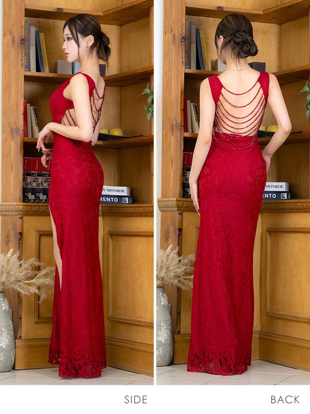 ロングドレス タイト キャバドレス 大きいサイズ セクシー Tika ティカ バックビジューデザインロングスリットタイトドレス
