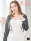 ラメ格子柄パイピングノーカラーショートボレロジャケット