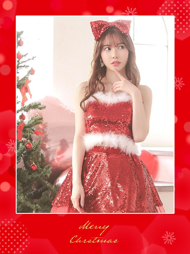 サンタ コスプレ サンタ衣装 サンタクロース セクシー 可愛い Tika ティカ スパンコールビジューファーセットアップサンタコスチューム