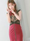 キャバドレス ミニドレス タイト セクシー 大きいサイズ キャバクラ Tika ティカ ネックリボンヌーディーレース切り替えジッパータイトミニドレス