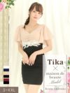 キャバドレス ミニドレス タイト セクシー 大きいサイズ 体型カバー Tika ティカ ペンタゴンネックシフォンウエスト刺繍マークタイトミニドレス