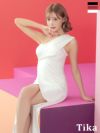 キャバドレス ロングドレス マキシ丈 大きサイズ セクシー タイト Tika ティカ プリーツアシメショルダーパールビジュー付きタイトラップワンカラーロングドレス