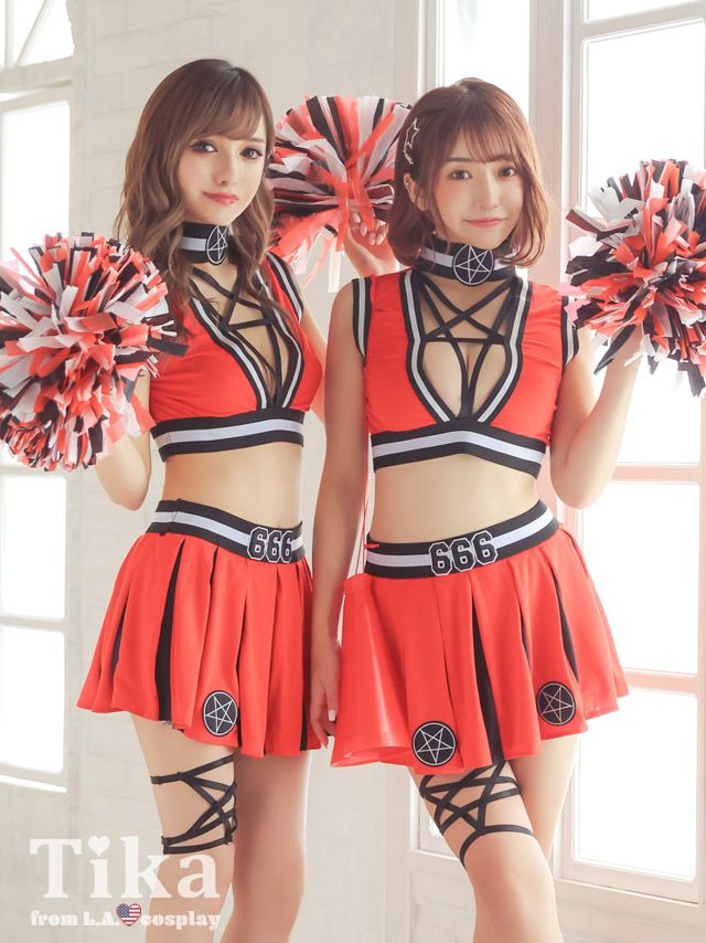 コスプレ衣装 ポンポン付きセクシースター映えアメリカンチアガール ハロウィン コスプレ4点セット