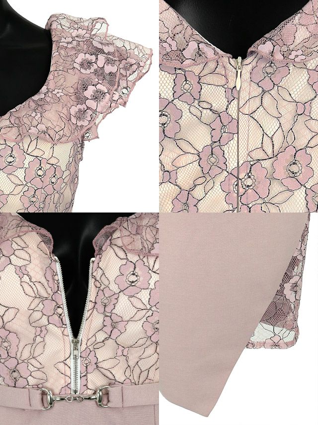 キャバドレス ミニドレス タイト セクシー 大きいサイズ 膝丈 Tika ティカ ジッパーフラワーレース切り替えタイトミニドレス