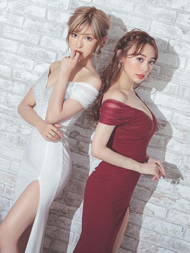 キャバドレス ロングドレス マキシ丈 タイト セクシー 大きいサイズ Tika ティカ オフショルチュールビジューデザインタイトスリットロングドレス