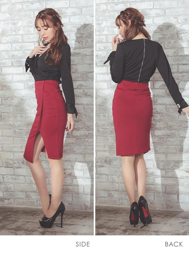 キャバドレス セットアップ ミディアムドレス タイトセクシー セパレート Tika ティカ カシュクールブラウス×タイトスリットスカートセットアップドレス