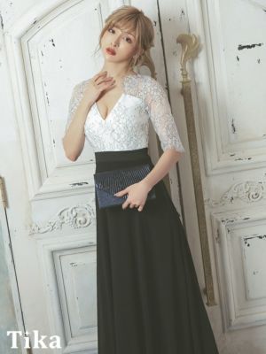 再入荷クラシカルフラワーレース袖ありAラインロングドレ