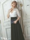キャバドレス ロングドレス フレア Aライン 大きいサイズ 袖あり Tika ティカ クラシカルフラワーレース切り替えシフォンフラワーロングドレス 