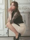 キャバドレス ミニドレス タイト 大きいサイズ セクシー ミディアムドレス Tika ティカ ハイネックブラックフラワーレースウエストリボンミディアムタイトドレス
