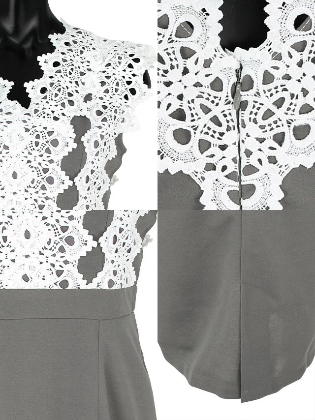 キャバドレス ミニドレス タイト ミディアム丈 セクシー 大きいサイズ Tika ティカ ケミカルレースデザインハイウエスト切り替えミディアムタイトドレス