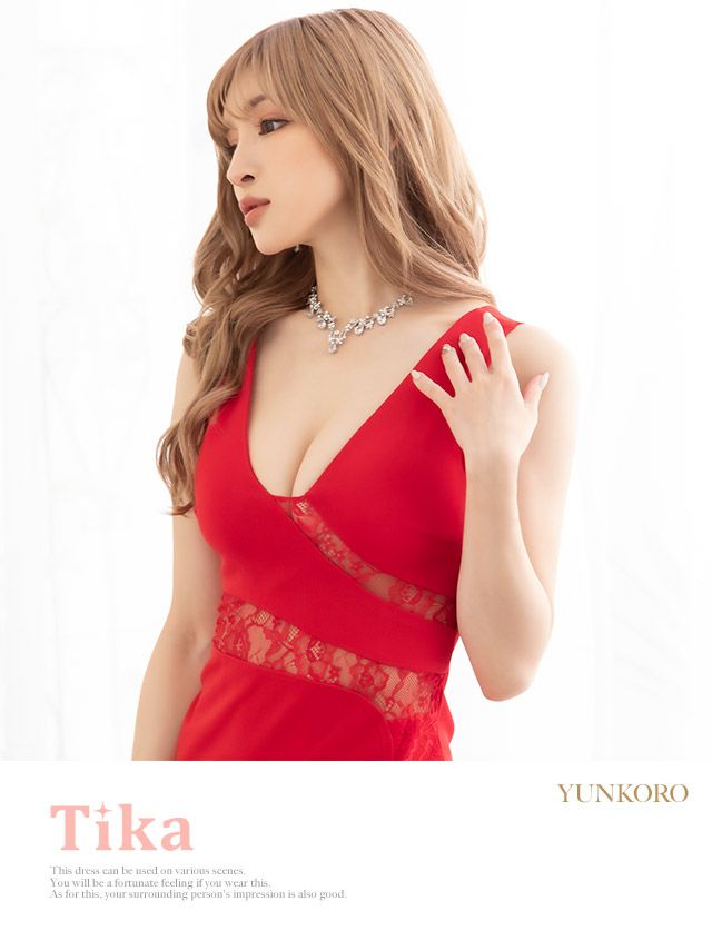 キャバドレス ミニドレス タイト セクシー ミニ丈 大きいサイズ Tika ティカ フラワーシアー切り替えタイトスリットセクシーミニドレス