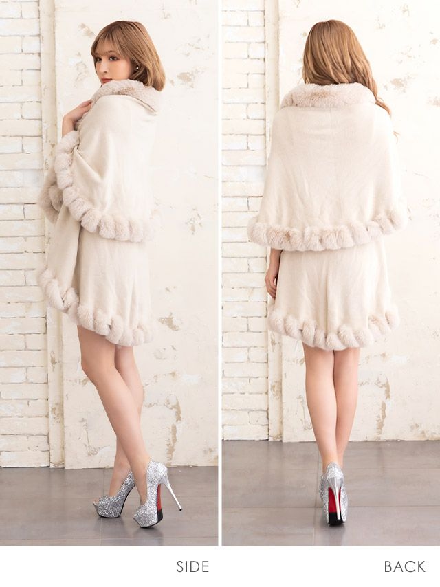 ショール ボレロ ケープ ポンチョ 羽織り ファー Tika ティカ ふわふわファー付き大判ミディアム丈ショール