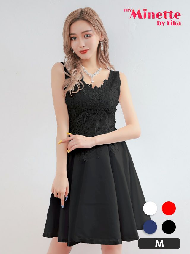 Vネックハイウエスト切替フレアノースリーブ膝丈プチプラドレス