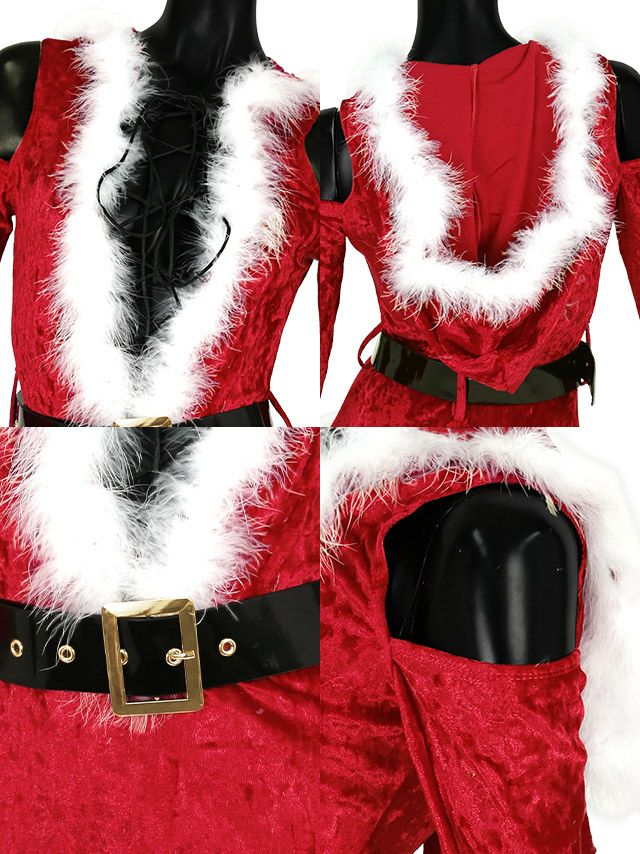 デティール画像 セクシー編み上げ×ふわふわファーハイレグサンタコスプレ