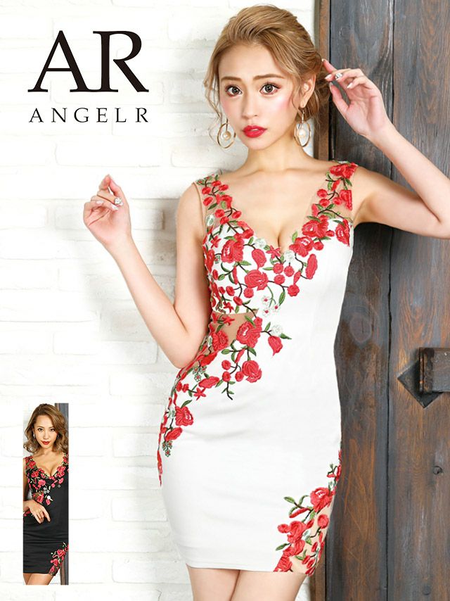 Angel-R エンジェルアール 高級フラワーモチーフノースリーブ刺繍タイトミニドレス