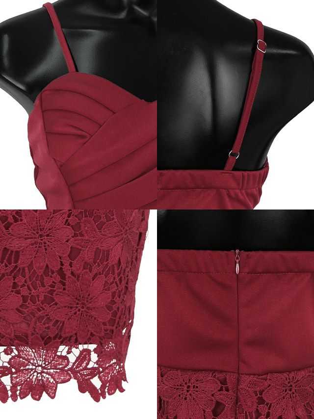 キャバドレス ミニドレス タイト シンプル 大きいサイズ セクシー myMinette Tika ティカ ギャザーキャミ切り替えケミカルフラワーレースミニドレス