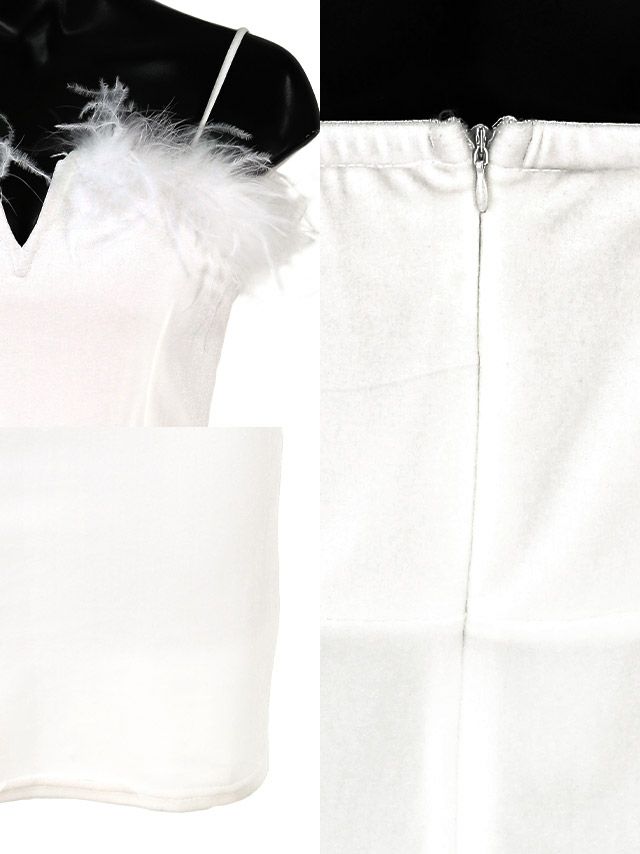 キャバドレス ミニドレス タイト セクシー 大きいサイズ イベント Tika ティカ myMinette フェザーファー付きベロアキャミミニドレス