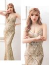 キャバドレス ロングドレス タイト マキシ丈 セクシー  大きいサイズ バースデー Tika ティカ バックオープンストラップスパンコールデザインマーメイドエレガントロングドレス