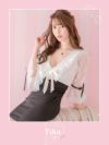 キャバドレス 韓国 ミニドレス タイト セクシー 大きいサイズ Tika ティカ ベルスリーブレースフリルリボン袖ありタイトミニドレス